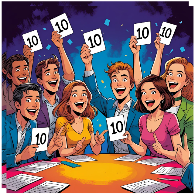 Karikatur einer fröhlichen Jury